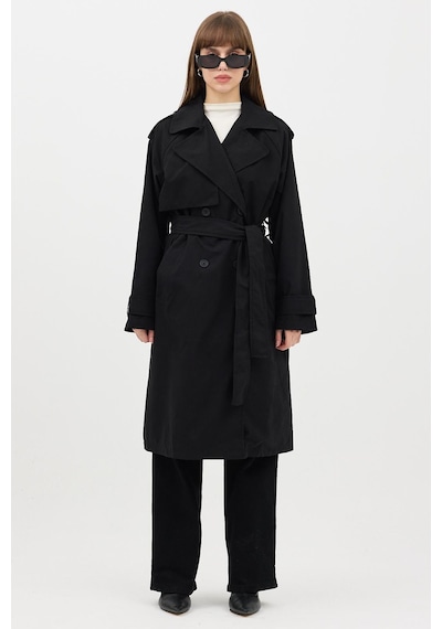 Ressho Kadın Kemerli Uzun Trençkot Su Geçirmez, Astarlı, Oversize Model Siyah