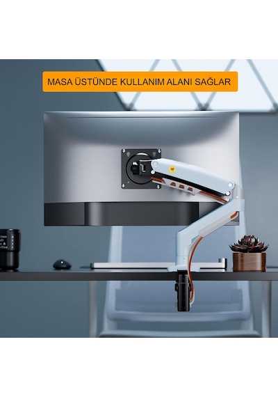 Triline Nb F80-xe Beyaz 17-30" Amortisörlü 2-9kg Ergonomik Monitör Tutucu Vesa Monitör Standı