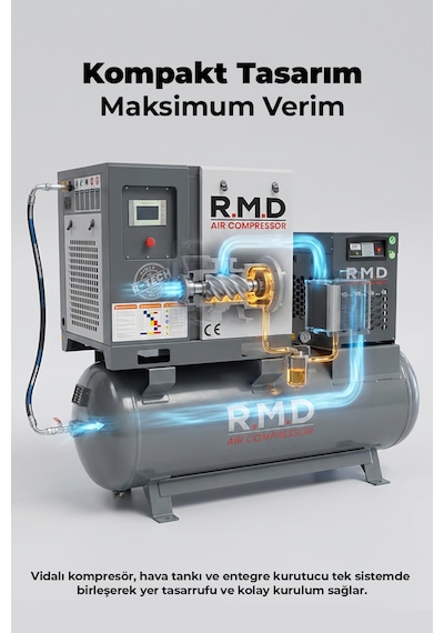 R.m.d Kompresör 10 Hp 500 Lt Depo Üstü Vidalı Hava Kompresör Seti Sı10f