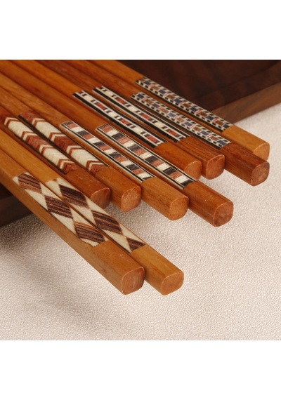 Valkyrie 5 Çift Ahşap 22,5cm Yemek Çubuğu Seti Hediyelik Kutulu Japon Çin Kore Sushi Chopstick
