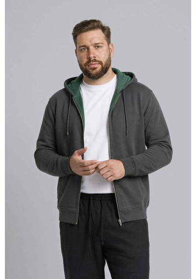 Defacto - Büyük Beden Kapüşonlu Fermuarlı Sweatshirt H2059AX26SP