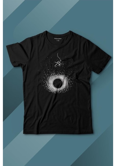 Kendim Seçtim Kara Delik Üstünde Salınan Astronot Uzay Karadelik Baskılı Tişört Çocuk T-shirt 001
