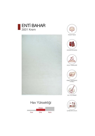 Enti Bahar 3001 Krem Akrilik Pamuk Taban Makine Halısı
