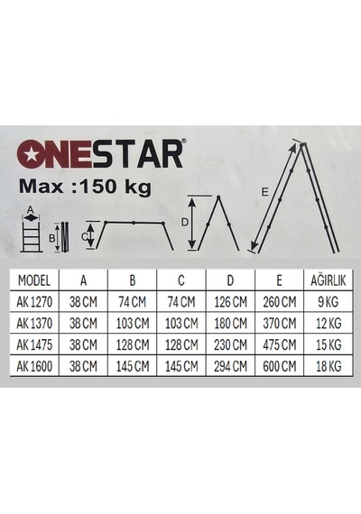 Onestar Ak1370 4x3 Basamak Çok Amaçlı Merdiven 3.70m