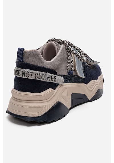 Lulen Lacivert Süet Yazılı Cırtlı Kadın Spor Sneaker