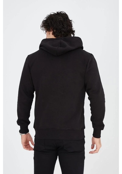 Luz&pos Erkek Tam Fermuarlı Kapşonlu Sweatshirt - Siyah Siyah