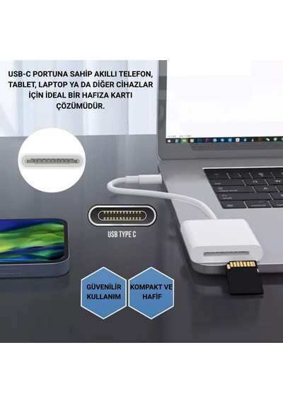 Polham Usb-c To Sd / Hafıza Kart Okuyucu Tak & Çalıştır Kamera Kart Dönüştürücü, Telefon, Tablet Pc Uyumlu Beyaz