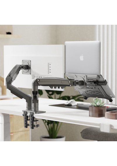 Nb Ergonomic Nb F160-fp Amortisörlü 17-32 Monitör Tutucu Ve 10-17 Laptop Standı Koyu Gri