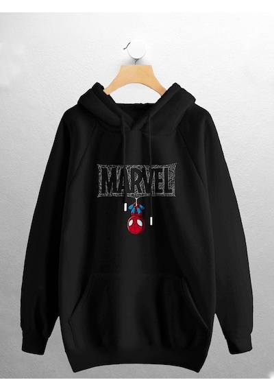 Macklin Unisex Kadın Erkek Marvel Spiderman Baskılı Sweatshirt Siyah Mck0785 Siyah