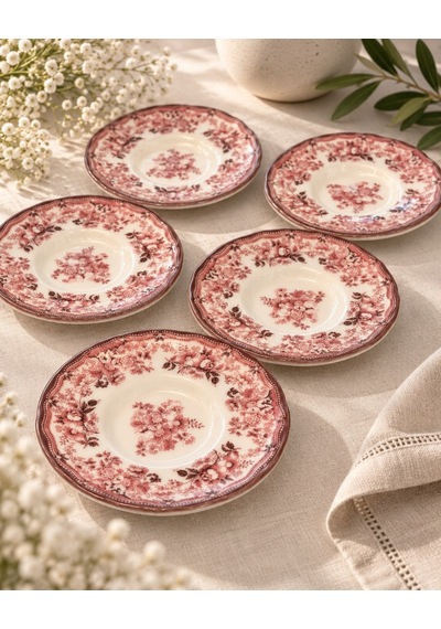 6'lı Velour Maroon Çay Tabağı -7770 Çok renkli