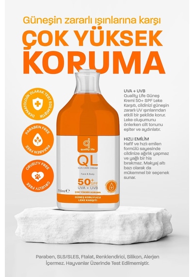 Quality Life Leke Karşıtı Su Bazlı Yüz Güneş Kremi SPF50 110 ML