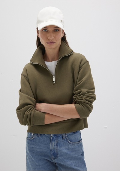 Mavi - Yarı Fermuarlı Haki Sweatshirt 1s10391-71589 Yeşil