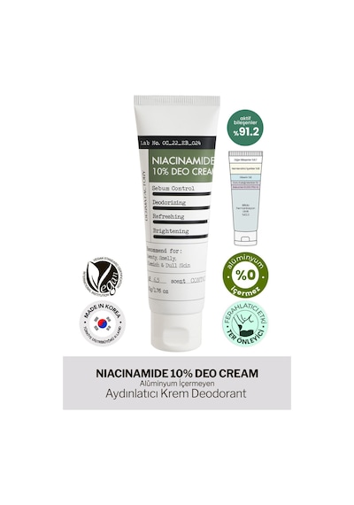 Derma Factory Alüminyum İçermeyen %10 Niacinamide Aydınlatıcı Krem Deodorant Derma Factory Deo Cream