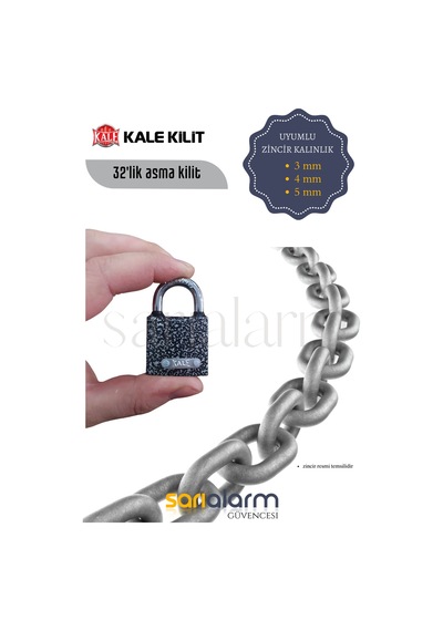Kale Gri Asma Kilit 32mm Orta Boy