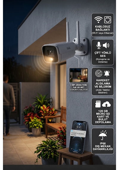 Inox-x122 Dış Ortam Sd Kart Destekli Wi-fi Güvenlik Kamerası - Akıllı Kablosuz Ip Kamera