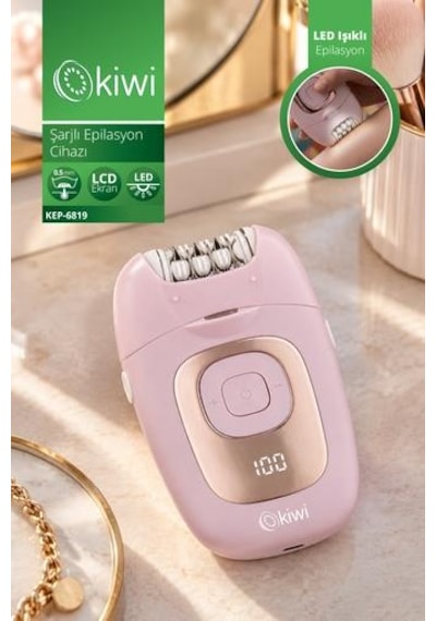 Kiwi Kep-6819 Şarjlı Epilasyon Cihazı Pembe 18 Cımbız Lcd Ekran Led Aydınlatma