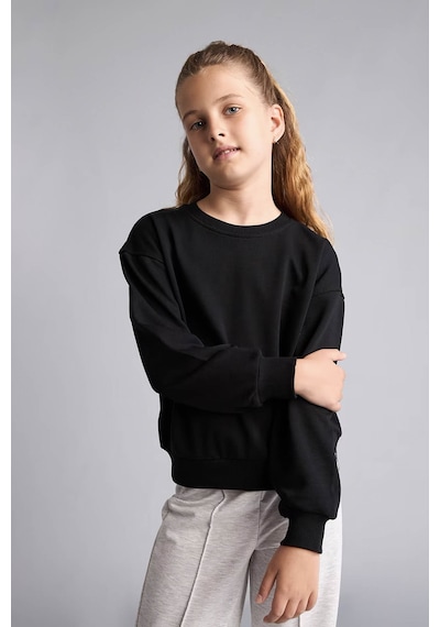 Defacto Pamuklu Relaxed Fit Siyah Kız Çocuk Sweatshirt E6842a8/bk81