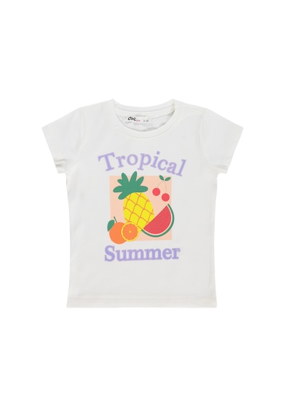 Civil Girls Tropical Baskılı 2-5 Yaş Tişört - Kırık Beyaz