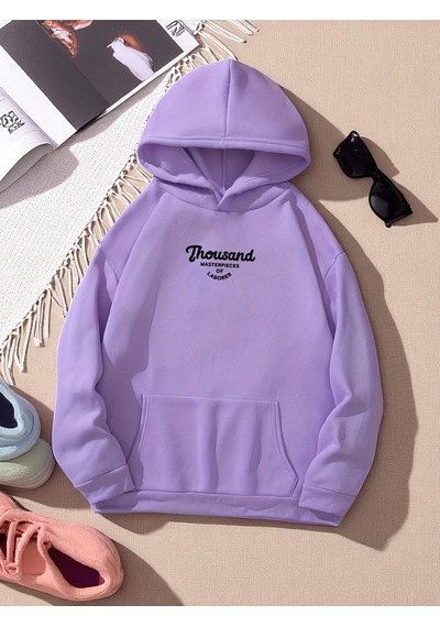 Uyguntarz Unisex Thousand Baskılı Oversize Sweatshirt Lila