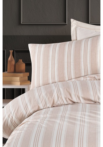 Eponj Home Sport Çizgili Nevresim Takımı Tek Kişilik Soft Line Bej Bej