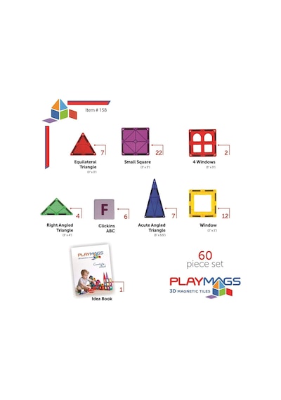 Playmags Manyetik Çocuk Yapı Taşları, 60 Parçalı Manyetik Yapı Blokları, 6 Abc Tıklamalı Stem Geliştirme Oyuncağı Çocuklar İçin Manyetik Yapı Taşları