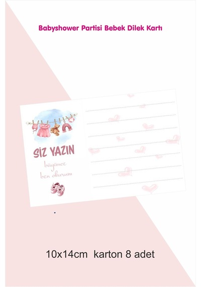 Baby Shower Partisi 8 Adet Kız Bebek Dilek Kartı 10x14 Cm Karton