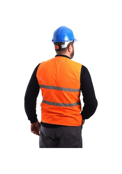 Eser - V Yaka Fosforlu Harman Kumaş Yelek - Turuncu