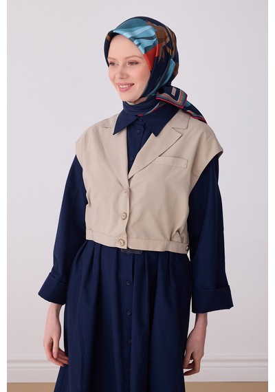 Çiçek Desen İpek Twill Eşarp - 2026 İlkbahar-yaz T 4303 Lacivert