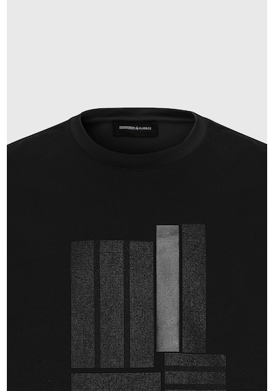 AC&Co / Altınyıldız Classics Erkek Sıyah Slim Fit Dar Kesim Pamuklu Esnek Baskılı Bisiklet Yaka Tişört Siyah