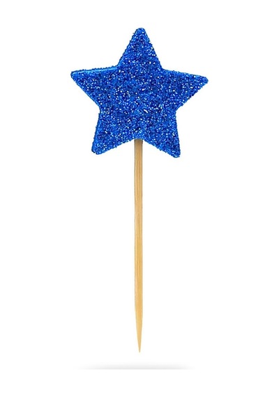Mavi Yıldız Simli Eva Kürdan Cupcake Toppers Cupcake Çubuğu 12'li