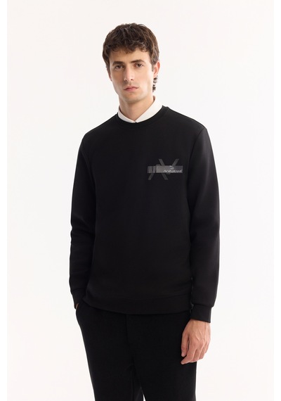Avva Erkek Siyah Bisiklet Yaka Pamuklu Bi-stretch Baskılı Regular Fit Sweatshirt A52y1260