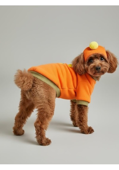Kemique Pineapple And Ice Cream Turuncu Haki Bereli Köpekler İçin Polar Sweatshirt Takım