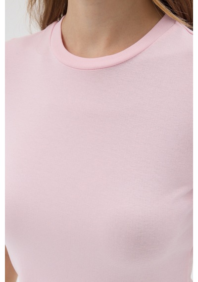 Urbantrendstore Kadın Bisiklet Yaka Likralı Kısa Kol Body Crop Bluz Günlük Şık Sade Yazlık Casual Crop Kadın Crop Pembe