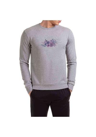 Suluboya Resim Çiçek Mor Suluboya Mor Baskılı Gri Erkek Sweat