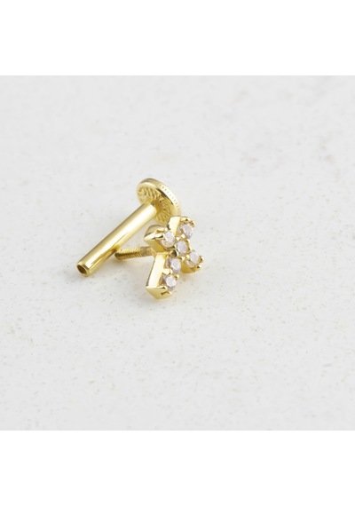 Glorria Altın Haç Tragus Piercing Sarı