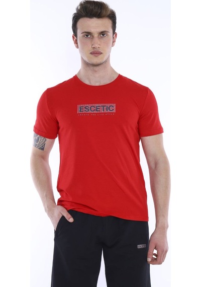 Erkek Spor Kırmızı Bisiklet Yaka Slim Fit Alt-Üst Şort Takım-3841 Kırmızı