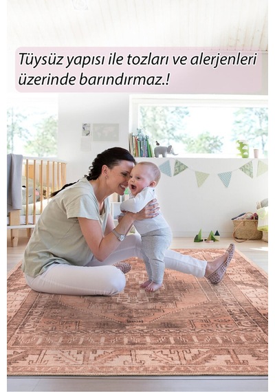 Foldy Etnik Desenli Dokuma Taban Dekoratif Kahverengi Halı Fl 19