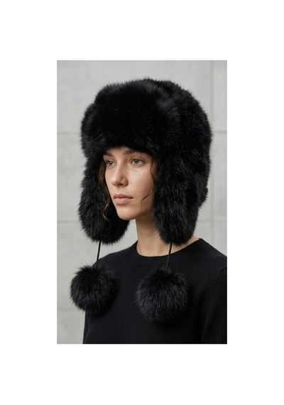 Emybox Rus Şapkası Kadın Ushanka Kürk Kalpak - Soğuk Geçirmez Kulaklı Ponponlu Kışlık Şapka Siyah