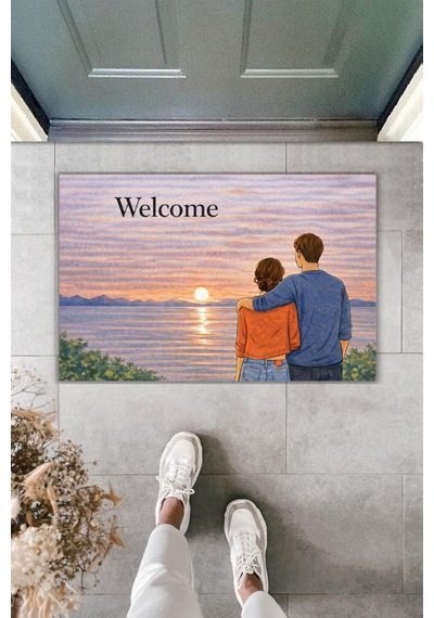 Rugmood Modern Dijital Baskı - Aile Doğa Paspas - Kapı Önü Paspası Çok Renkli