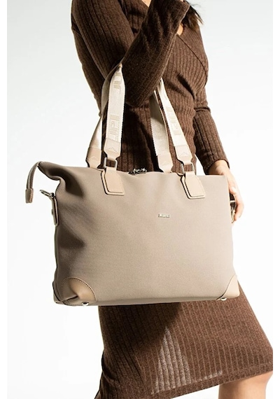 Just Polo Kadın Büyük Valiz Boy Ayarlanabilir Askılı Lüks El Ve Omuz Çantası Shopper Kum