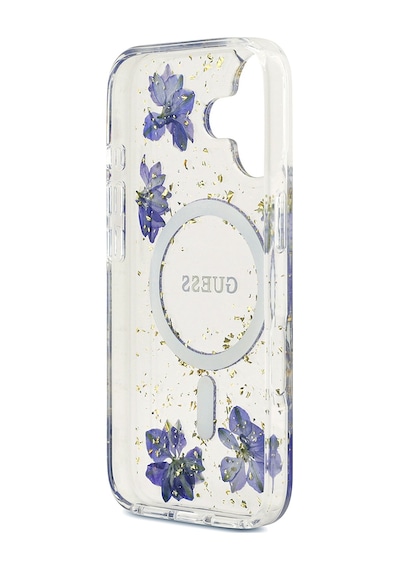 Apple Uyumlu iPhone 17 Kılıf Guess Lisanslı M-safe Özellikli Transparan Resin Flowers Kapak Mor Mor