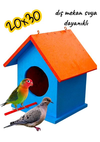 Ahşap Kumru Güvercin Serçe Cennet Papağanı Kuş Yuvası Dış Mekan Suya Dayanıklı 20x30 Cm