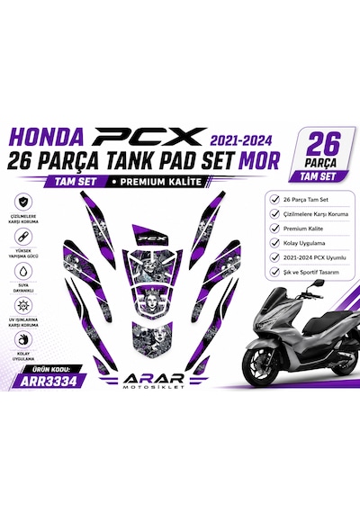 Honda Pcx 26 Parça Tank Pad Set Mor- 2021-2024 Arr3334 Siyah- Mor