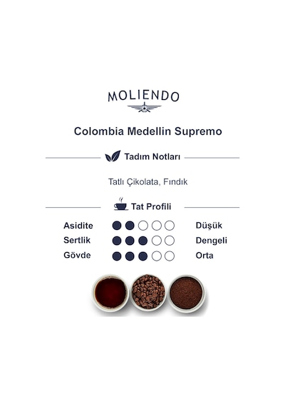 Moliendo Colombia Medellin Supremo Yöresel Çekirdek Kahve 250 G