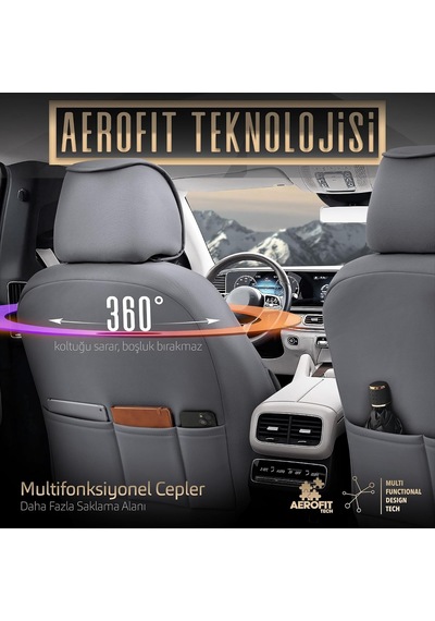 Tr Inspire Design Premium Deri Ekstra Destekli Universal Oto Koltuk Kılıfı Tam Set Füme Genel