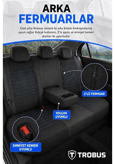 Fiat Albea 2002-2012 Araca Uyumlu Premium Tay Tüyü Koltuk Kılıfı Liona Serisi Siyah Mavi