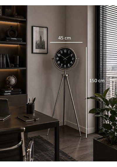 Büro Ev Ofis Dekoru İçin 150x45cm Krom Metal Regal Sılver Duvar Saati Diğer