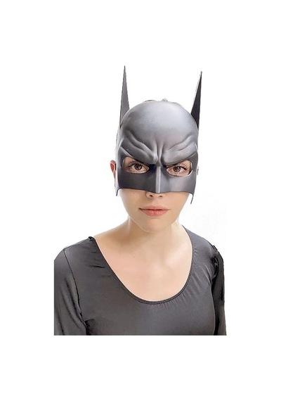 Siyah Renk Çocuk Boy Arkadan Lastikli Batman Maskesi A Kalite 20x14 Cm