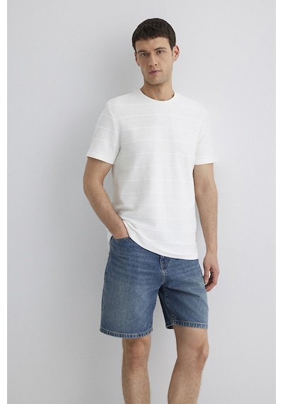 Mavi Erkek Çizgi Detaylı T-shirt M0611409-70057 Kırık Beyaz