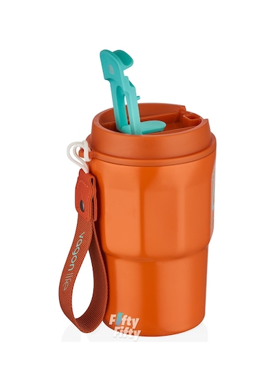 Vagonlife 2'li Çelik Termos-kahve Bardağı Seti 750ml Çift Kullanım Termos//450ml Mug Kahve Bardağı Lacivert - Turuncu